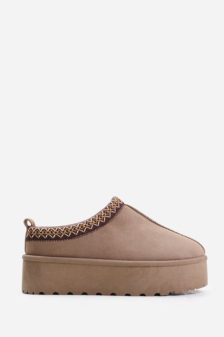 Wheres That From Womens 'Freeze' Flatform Embroidered Low Ankle Slipper Boots