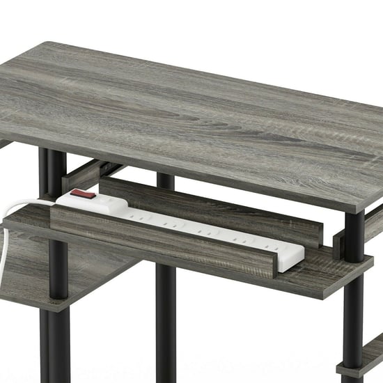 Furinno Abbott Computer Desk with Bookshelf - French Oak Grey/Black