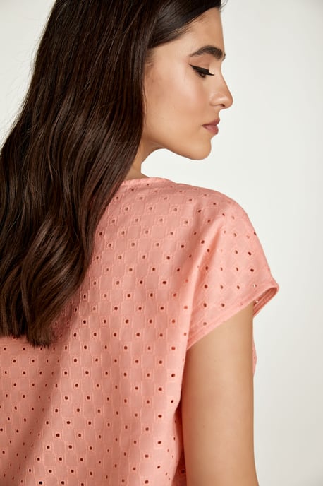 Coral Sleeveless Embroidered Top