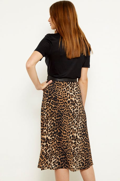 Leopard Print A Line Midi Skirt