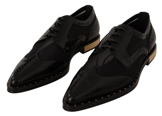 Dolce & Gabbana Women's Black Leather Broques Sheer Wingtip Shoes