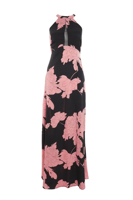 Black Floral Halter Neck Maxi Dress