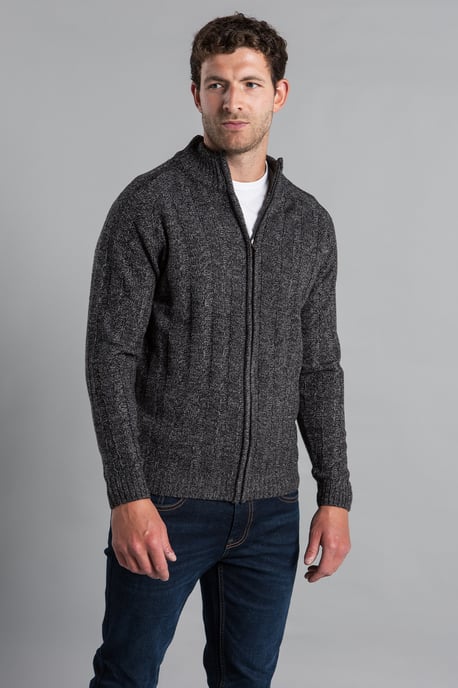 Charcoal Zip-Through Funnel Neck Ribbed Cardigan