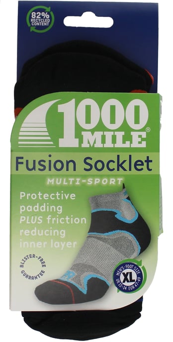 1000 Mile - Heren Fusion Enkelsokken Repreve Gevoerde Blistervrije Sokken - Zilver / Oranje - Image 2