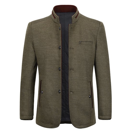 Heren korte slim fit jas met opstaande kraag Business Casual wollen overjas Khaki - Image 1