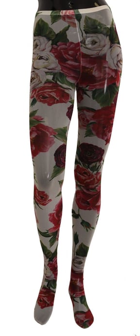 Dolce & Gabbana Women's White Floral Print Tights Nylon Stockings