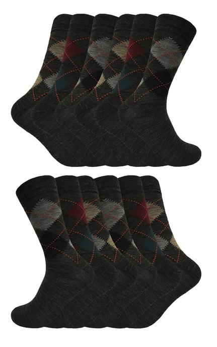 12 paar multiverpakking Argyle lamswollen herensokken - Grijs - Image 1