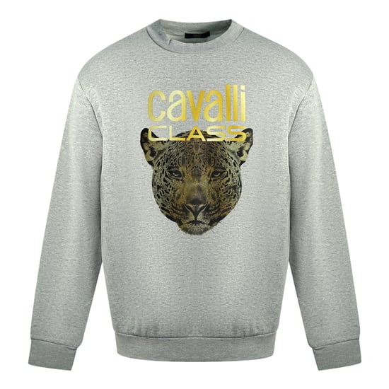 Cavalli Class Leopardprint Logo Grijze Trui - Image 1