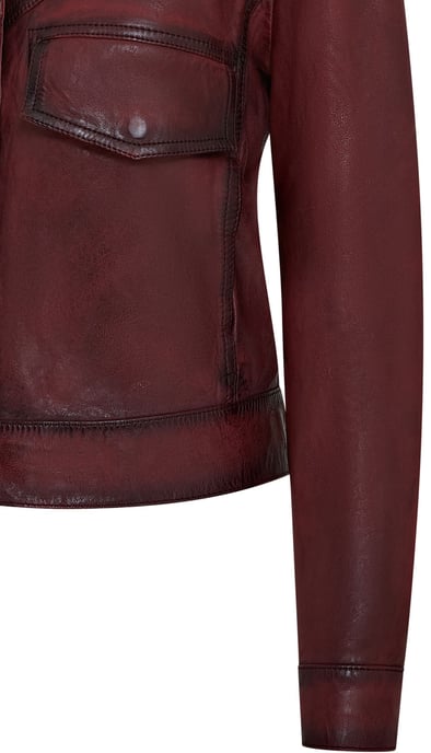 Womens Red Retro Biker Leather Jacket - Kopervik