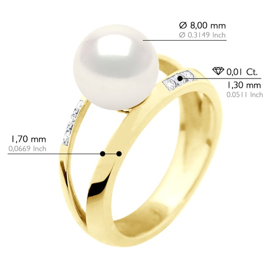 Ring Jewelry 0,06 Cts - Yellow Gold - Real Cultured Freshwater Pearl Round 8-9 mm