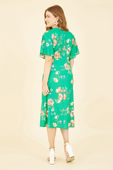 Green Floral Kimono Midi Dress