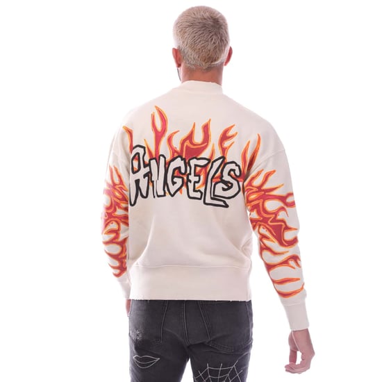 Heren Palm Angels Garment Dye Graffiti Flames Crewneck Sweatshirt in Off White - Image 2