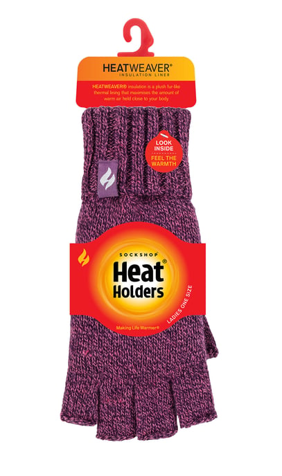 Heat Holders - Solide gebreide vingerloze dameshandschoenen - Paarse Draai - Image 2