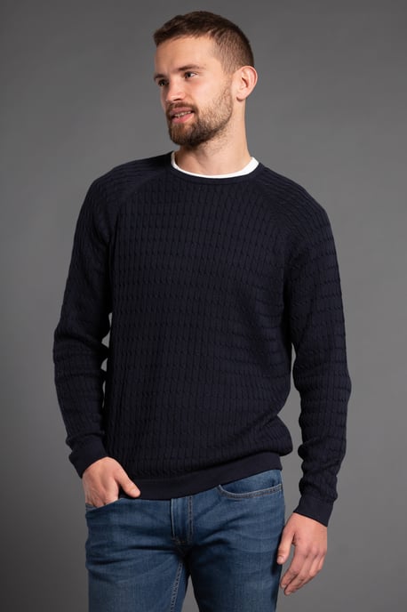 Navy Cotton Long Sleeve Crew Neck Knitted Jumper