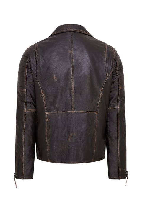 Mens Vintage Black Brando Double Cross Zip Leather Biker Jacket- Fagernes