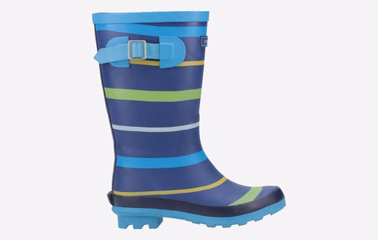 Cotswold Stripe Wellington Rubberen Jongens Blauw/Groen/Gele Regenlaarzen - Image 1