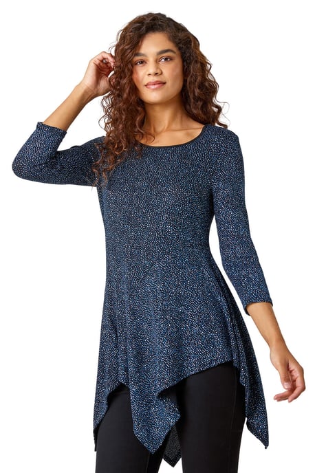 Glitter Hanky Hem Tunic Stretch Top