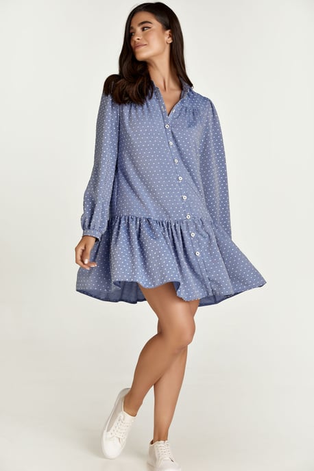 Denim stijl geborduurde jurk met knopen - Image 4