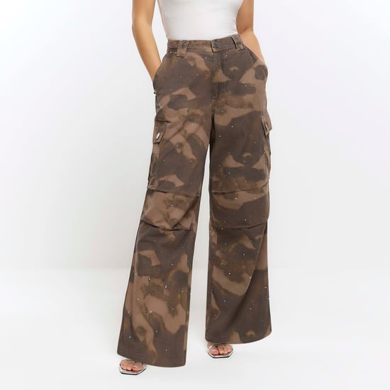 River Island Womens Cargo Trousers Petite Khaki Camo Embellished