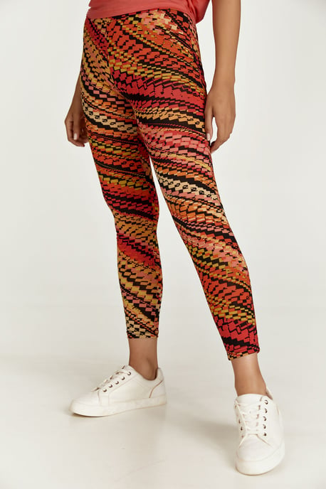Red Multi-Coloured Print Leggings