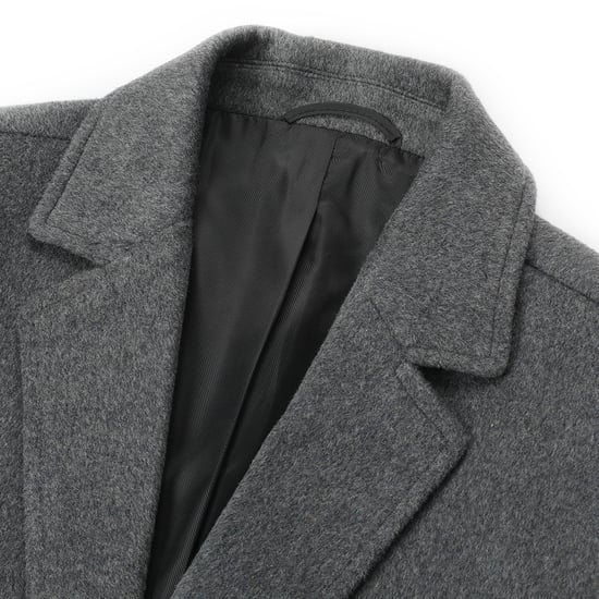 Heren Knielange Winter Wollen Jas Slim Fit Omslagkraag Zakelijke Jassen Grijs - Image 4