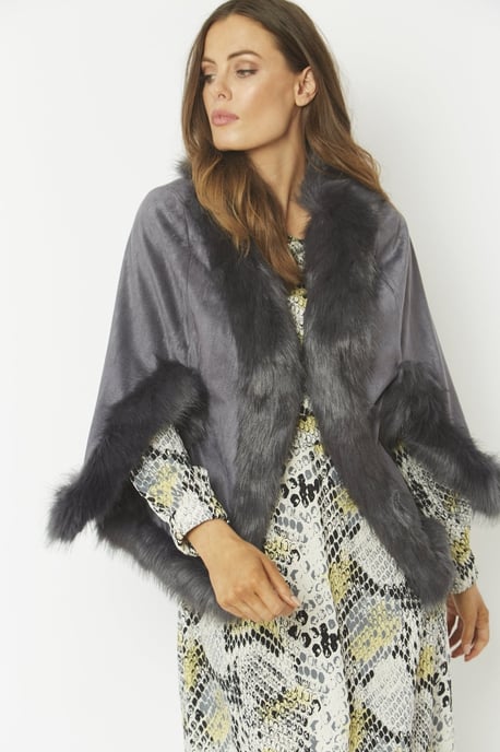 Faux Fur Faux Suede Cape Jacket