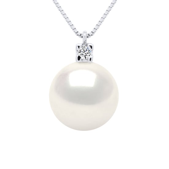 Necklace Jewelry 0,02 Cts White Gold and Real Cultured Freshwater Pearl Round 10-11 mm