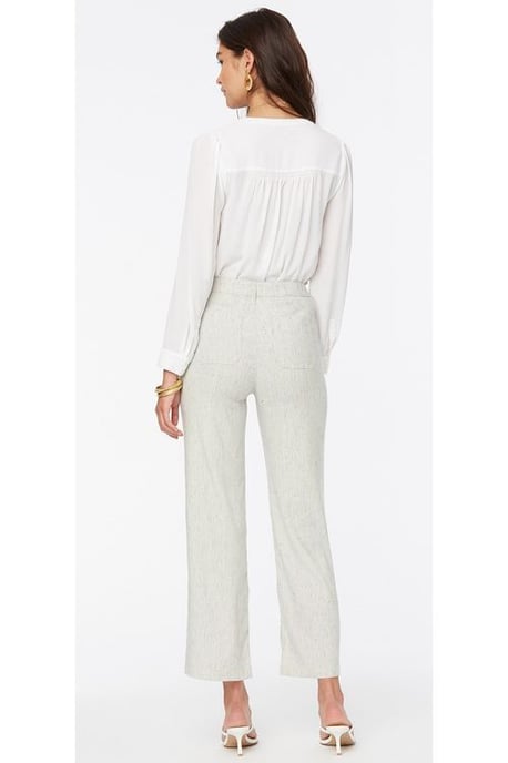 Wide Leg Ankle Trouser Striped Stretch Linen
