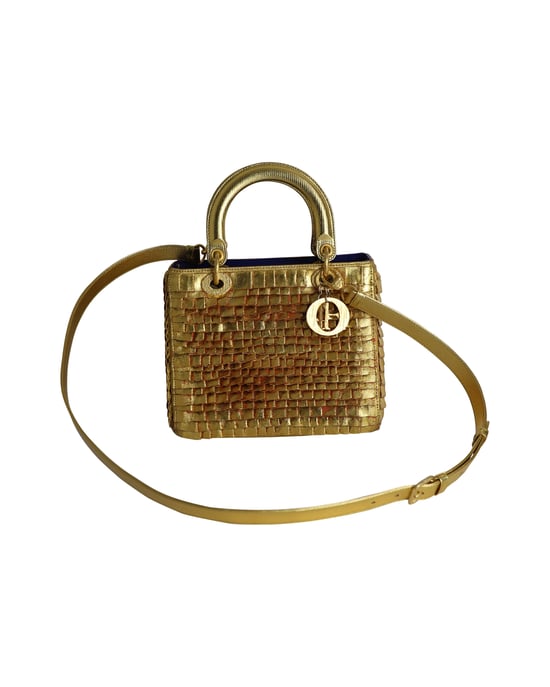 Dior Lady Dior Medium Bag 2019 Limited Edition by Olga de Amaral in Gold Leather - Image 1