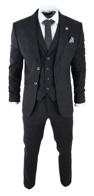Heren Zwart 3-delig Tweed Pak Peaky Blinders 1920s Gatsby Klassieke Pasvorm - Image 2