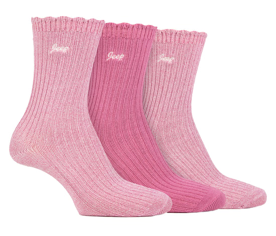 Dames Bamboe Botte Sokken | Jeep | Schattige Geribbelde Golfrand Enkel Sokken voor Vrouwen, Anti-Blaar Breisel Met Kussens - Cerise / Crème - Image 1