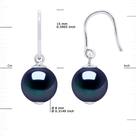 Earrings Hooks Freshwater Pearl Round 8-9 mm Black 925