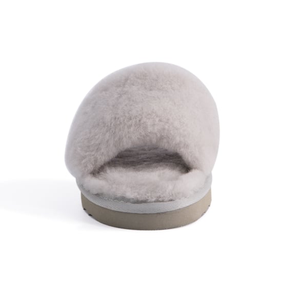 Aus Wooli Australia Womens Sheepskin Fluff Slide Slippers Grey