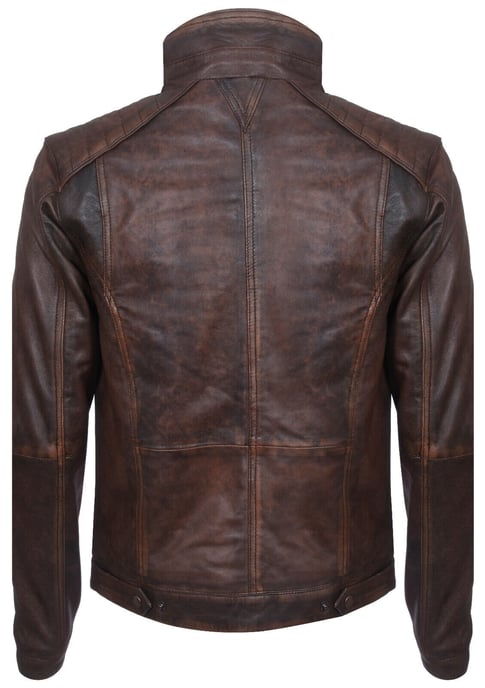Leather biker and motorcycle jacket with a worn look