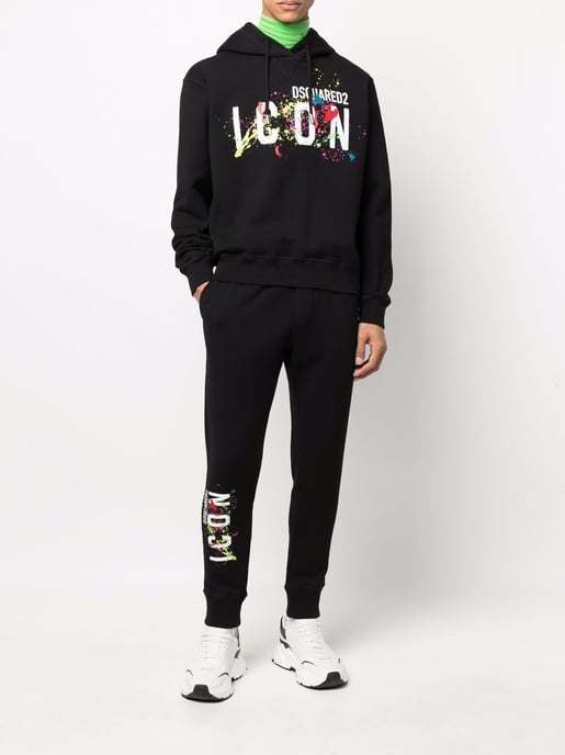 Dsquared2 Icon Spetterde Hoodie Zwart - Image 1