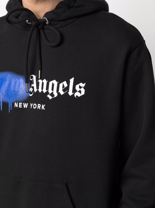 Palm Angels New York Blauwe Spuitlogo-print Hoodie Zwart - Image 4
