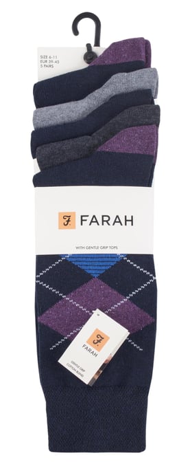 Farah - 5-pack heren dunne ademende klassieke argyle-patroon zachte bovenkleding katoen sokken - FCS270NVYPUR (Argyle) - Image 2