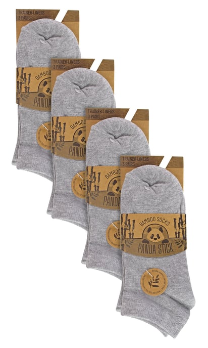 12 Paar Multipack Kinder Bamboe Trainer Sokken | Jongens Liner Sokken Ankle Wit - Grijs - Image 2
