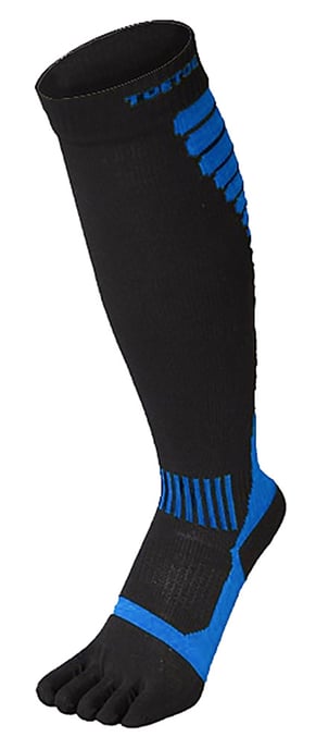 TOETOE - Heren & Dames Vochtregulerende Sport Compressie Kniesokken met Teen - Zwart & Blauw - Image 1