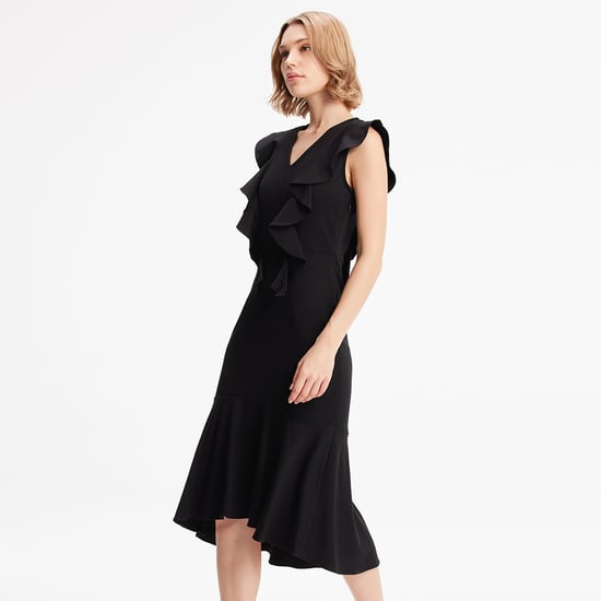 Jersey dress with wide ruffles