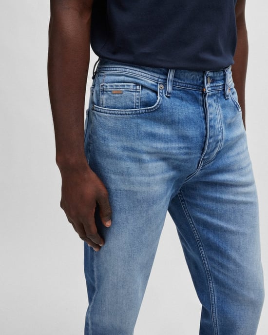 BOSS Orange Taber BC-C Mens Tapered Fit Jeans in Bright Blue Comfort-Stretch Denim NOS