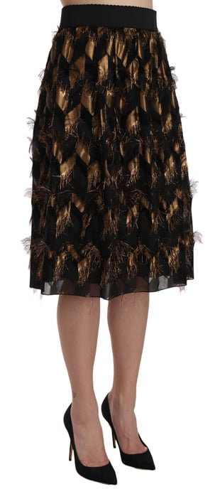 Dolce & Gabbana Vrouwen Zwart Goud Franje Metallic Koker A-lijn Rok - Image 4