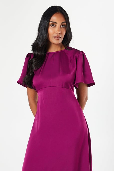 Petite Satin Ruffle Sleeve Midi Dress - Image 4