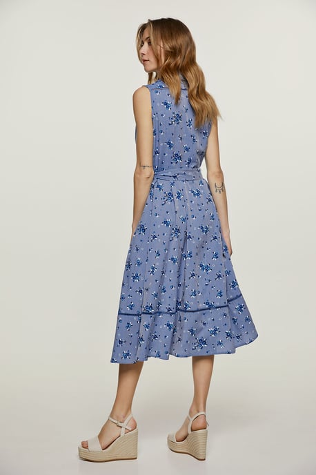 Indigo bloemen jurk met knoopdetail - Image 4