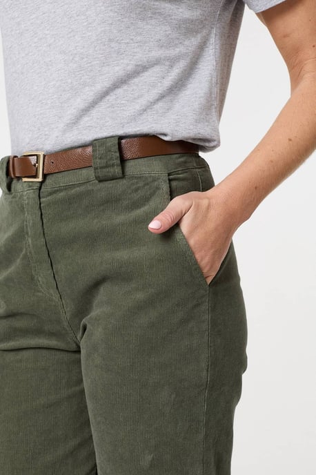 Green Faux Leather Belt Corduroy Trousers