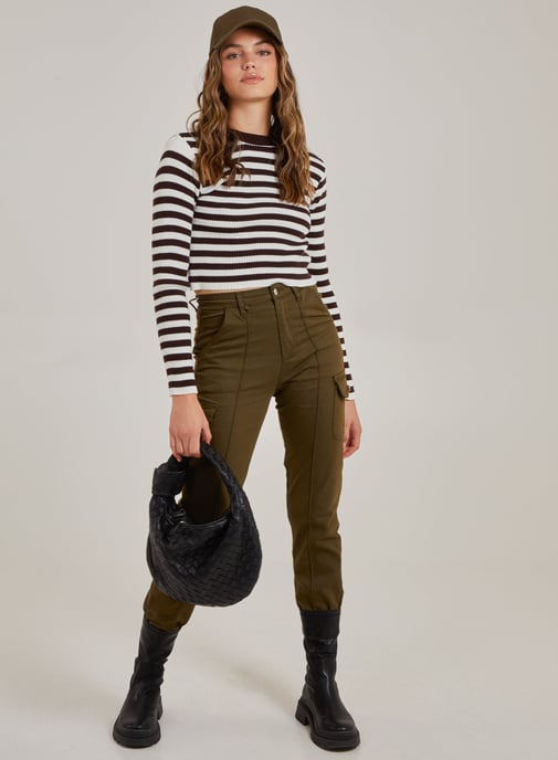Cropped Striped Knit Jumper