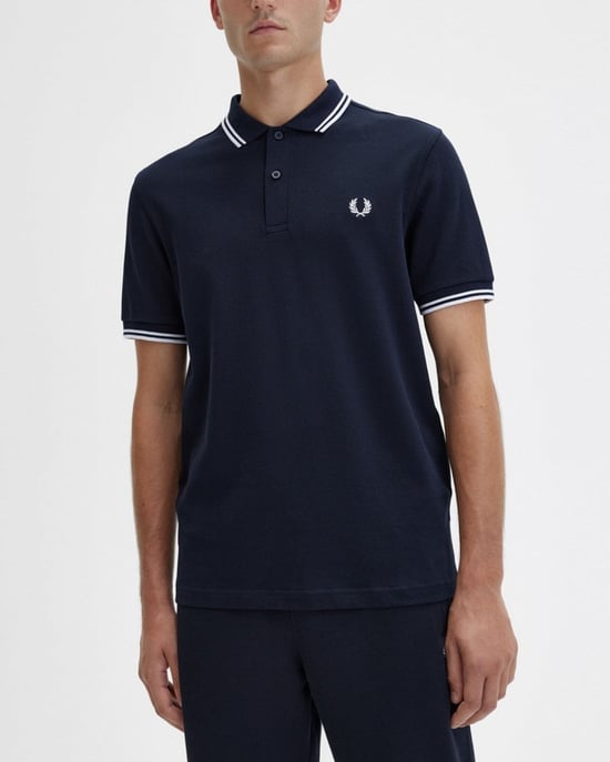 Fred Perry Heren Twin Tipped Poloshirt in Marineblauw/Wit/Wit - Image 3