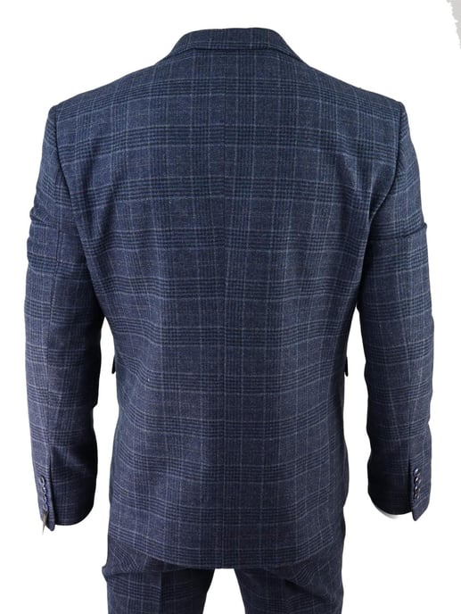 Heren Blauwe Ruit 3-delige Tweed Pak Peaky Blinders 1920s Gatsby Tailored Fit - Image 6