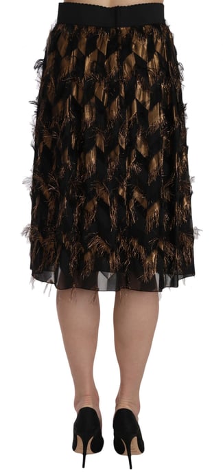 Dolce & Gabbana Vrouwen Zwart Goud Franje Metallic Koker A-lijn Rok - Image 2