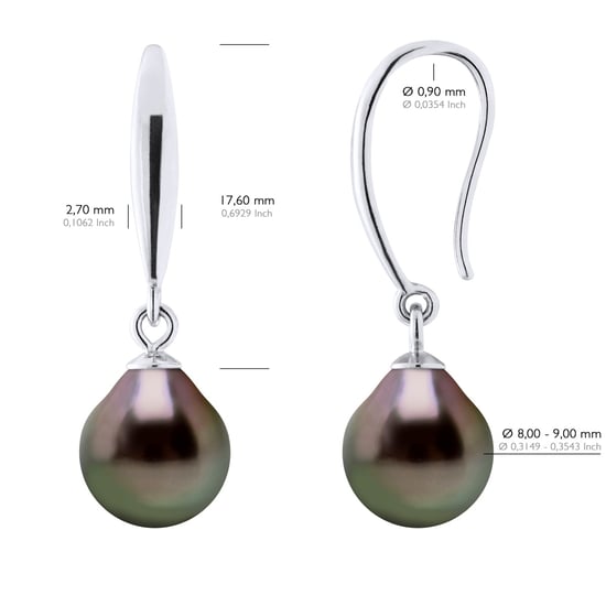 Oorbellen van Zilver 925 en Echte Cultiveerde Tahiti Parel Per 8-9 mm - Image 2